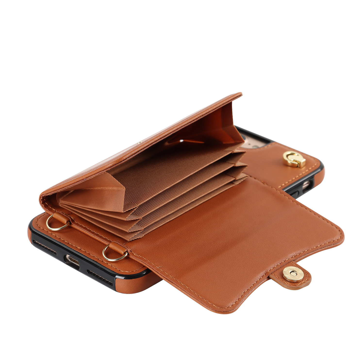 iPhone SE (2022/2020) / 8 / 7 / 6S Necklace Leder Schutz Hülle mit Kartenfach   Handykette (140cm) - Braun