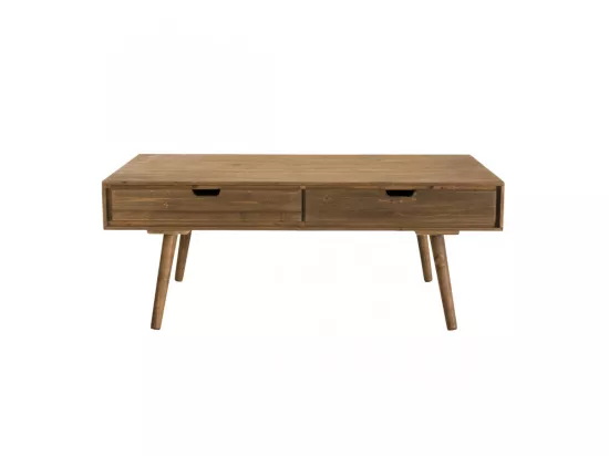 ANDREW - Table basse marron scandi rectangulaire 4 tiroirs bois Sapin