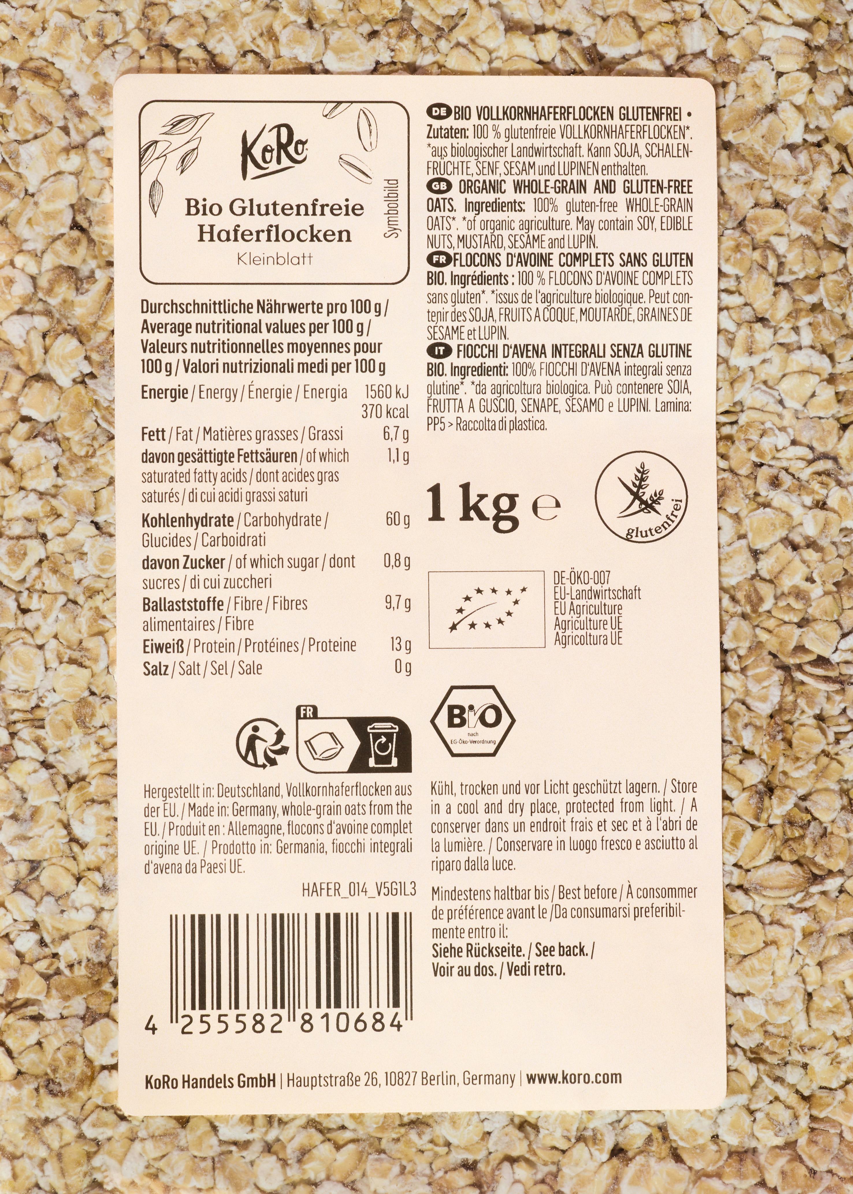 Glutenfreie Bio Haferflocken Kleinblatt 4 x 1 kg