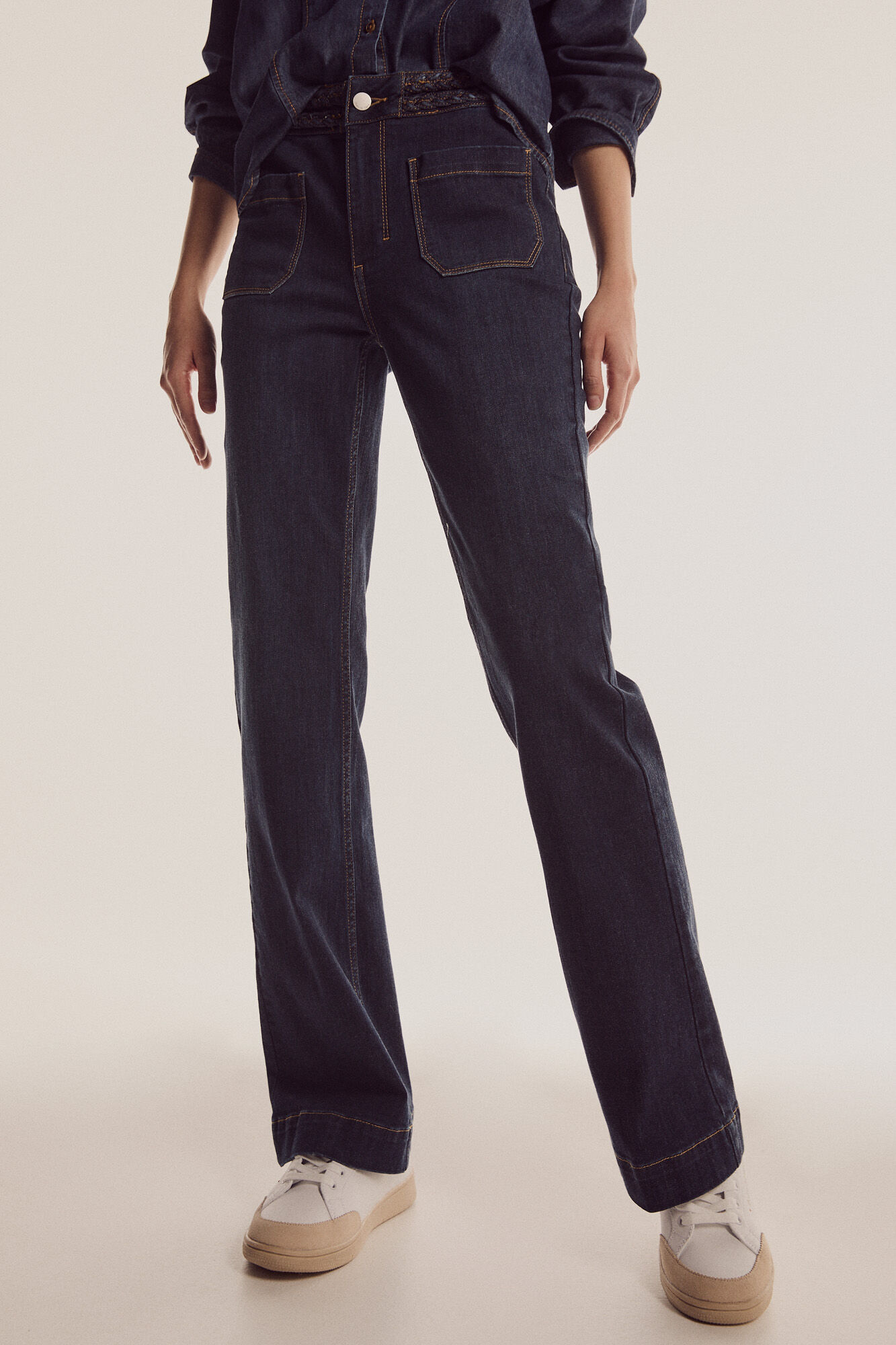 Calça jeans flare trançada - Azul