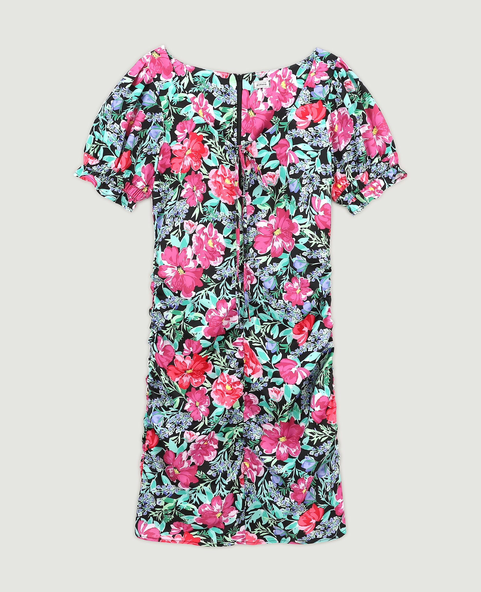 Robe courte en satin avec fronces - Noir