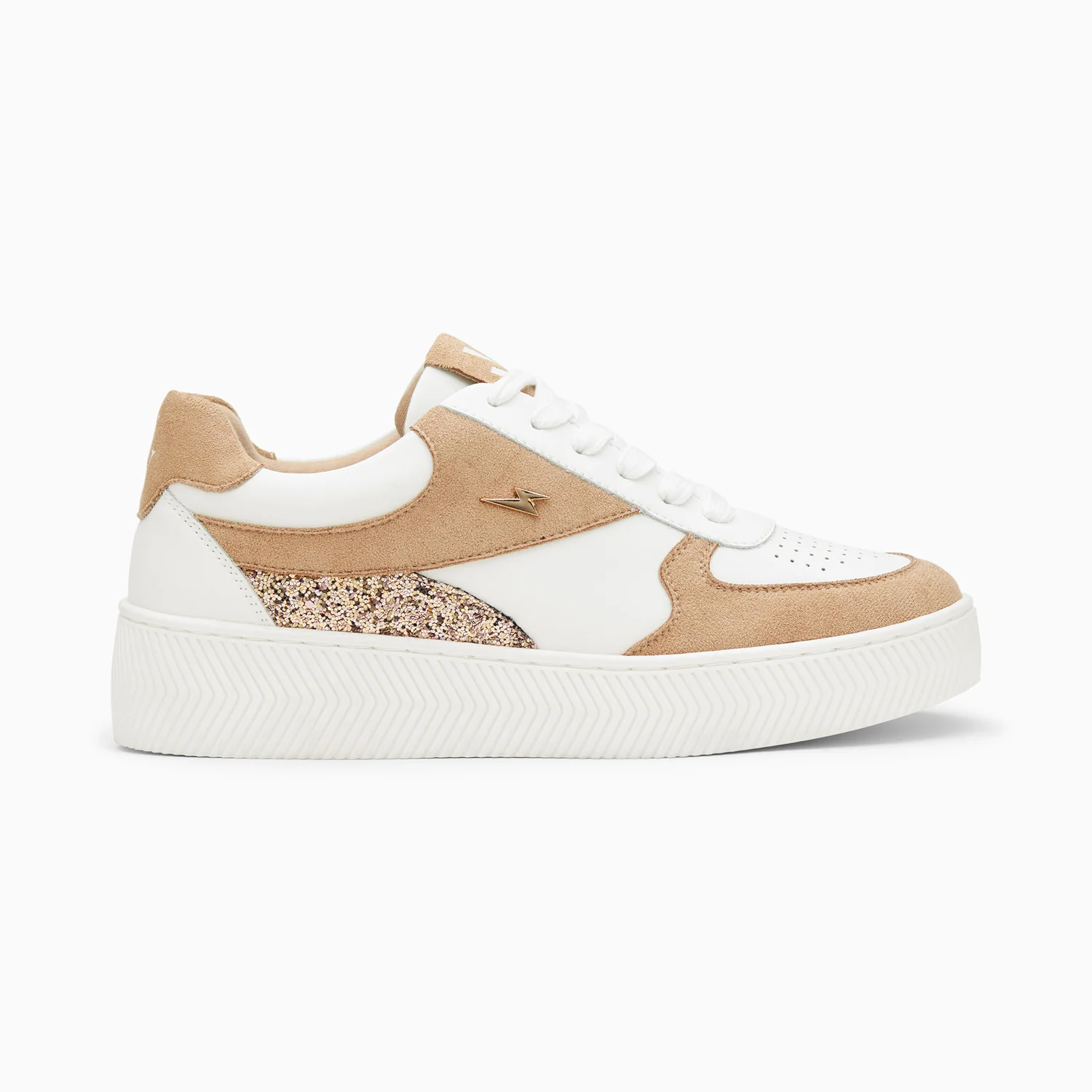 Sneakers-Baskets Nassita beige et rose gold à lacets