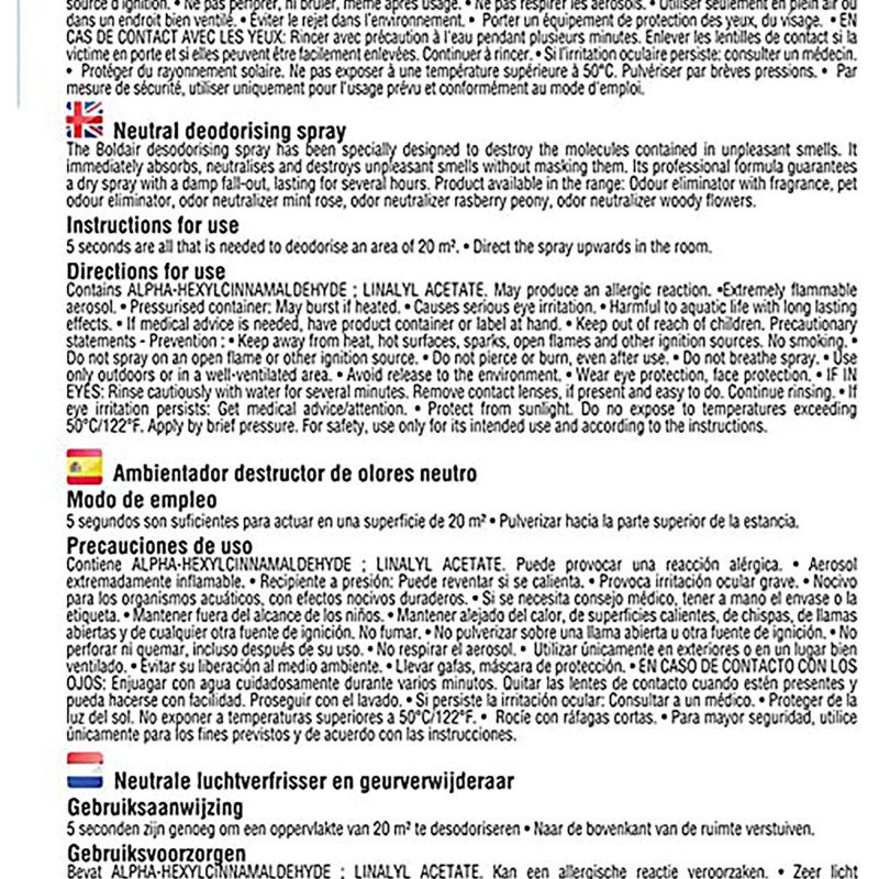 Désodorisant universel Boldair destructeur d'odeurs - Aérosol 500 ml