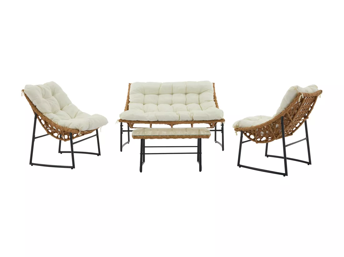 Salon de jardin en résine tressée : 1 canapé 2 places, 2 fauteuils et une table basse - Naturel clair - JONAH de MYLIA