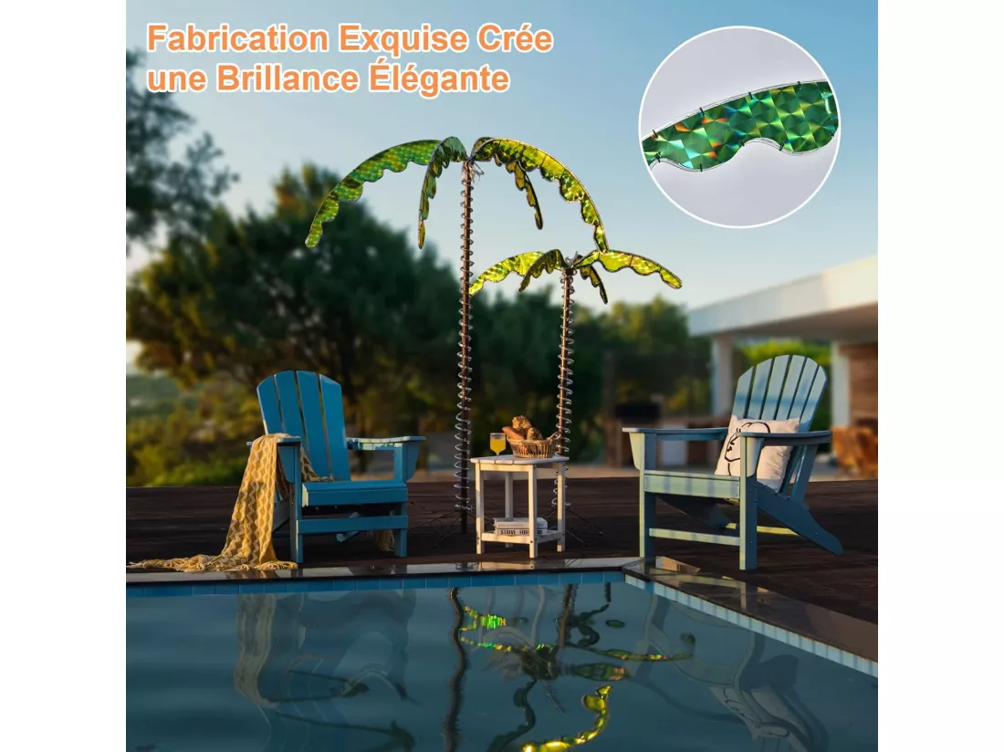Palmier Artificiel LED Hauteur 136 cm, Lampe Motif de Cocotier d'Intérieur et d'Extérieur, avec Base Pliante, 60Hz/7W
