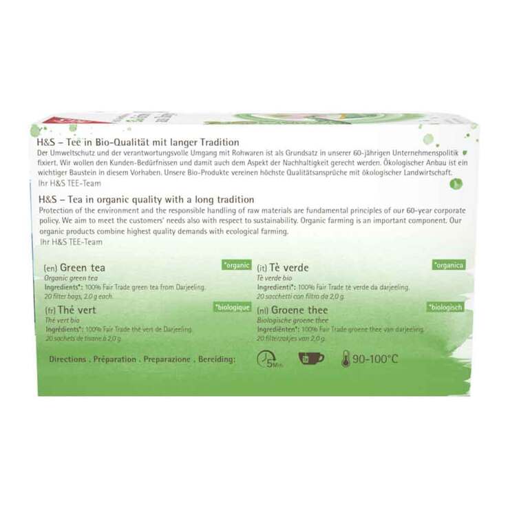 H&S Bio Grüner Tee aus Darjeeling Filterbeutel, 20X2 g