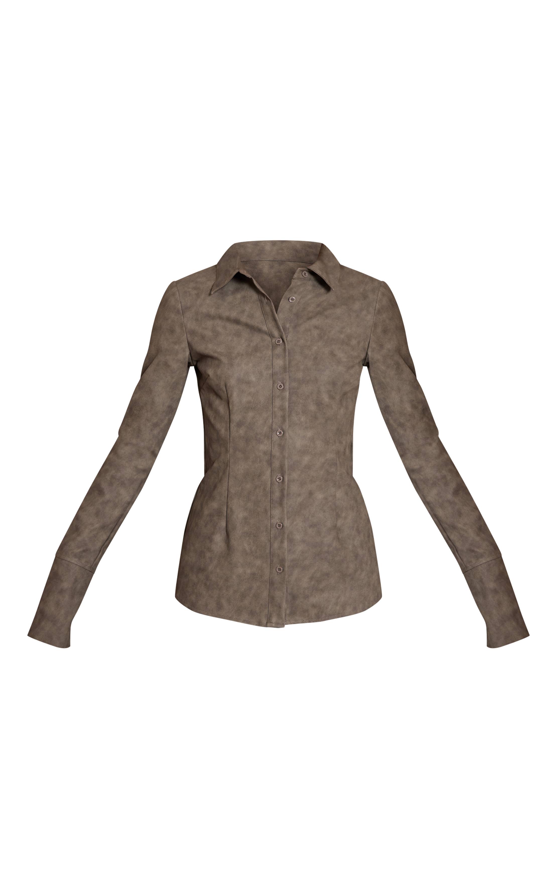Vert Olive Chemise Ajustée En Synthétiquecuir Texturé
