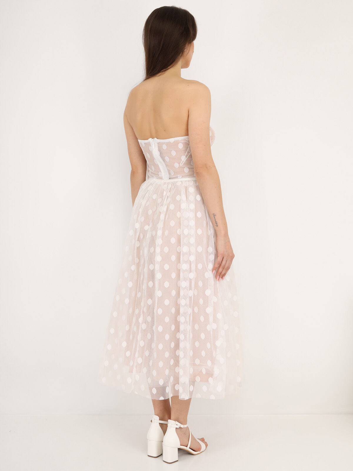Robe corset en tulle à pois- Blanc