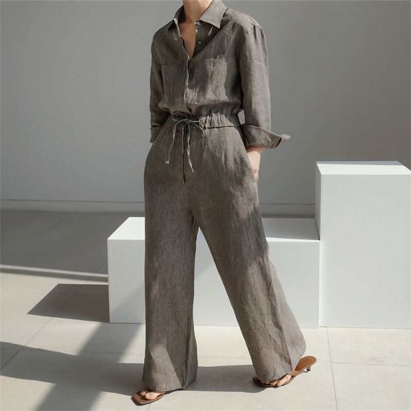 Felixia - Jumpsuit met lange mouwen en kraag en wijde pijpen