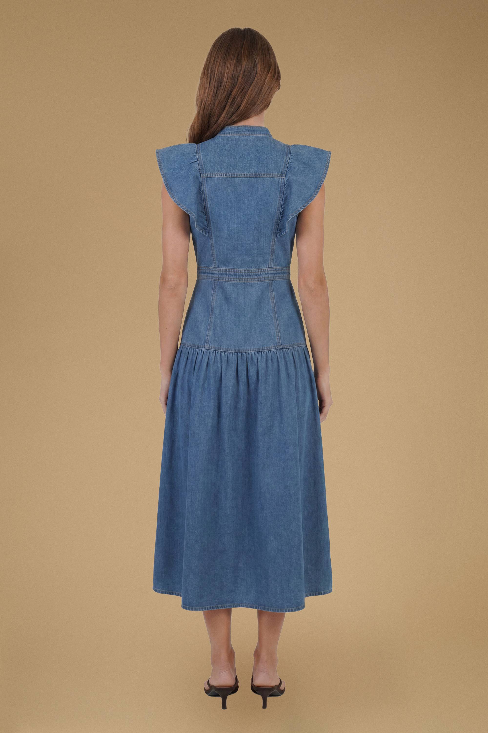 Oasis Robe Midi En Denim À Volants