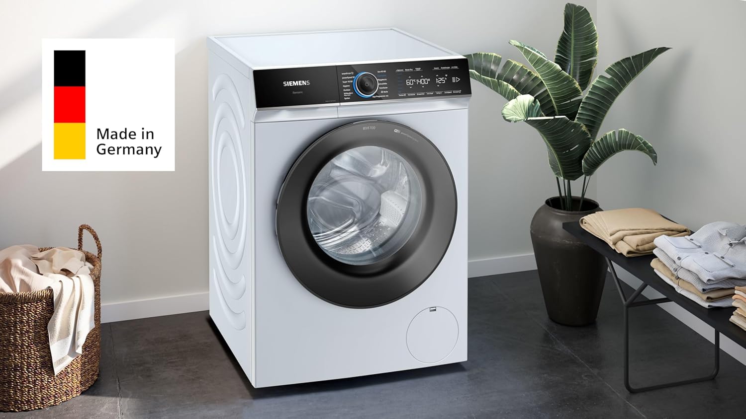 Siemens WG44B2A40 iQ700 Waschmaschine 9 kg, 1400 UpM, Made in Germany, i-Dos Intelligente Waschmittel-Dosierung, speedPack XL - Schneller Waschen, Weniger Knitterfalten, Home Connect, aquaStop, Weiß