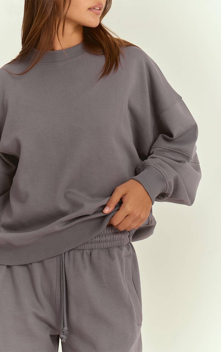 Charcoal Grey Sweat-shirt Ras Du Cou En Jersey Interlock