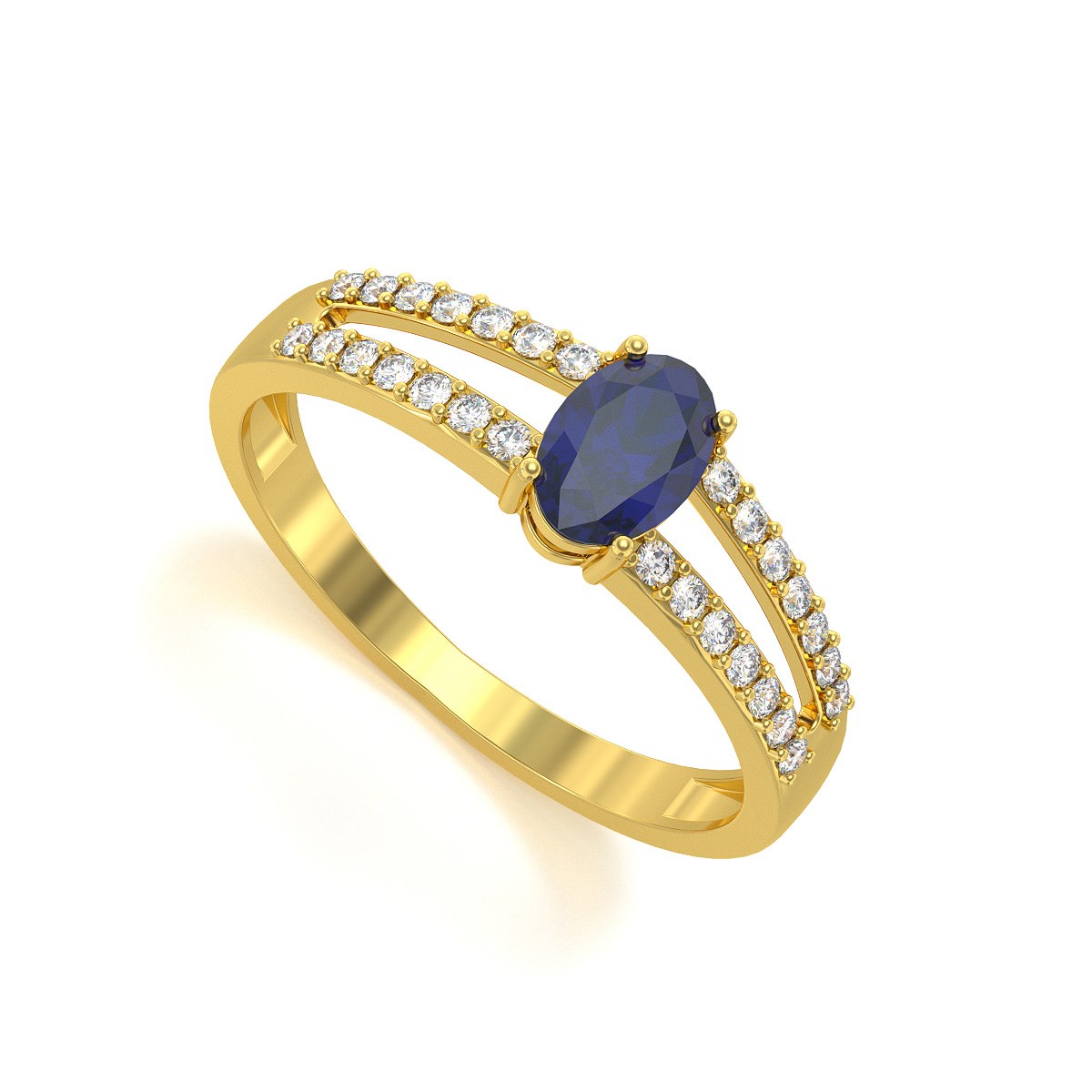 Bague ADEN Or 585 Jaune Saphir et diamants 2.102grs