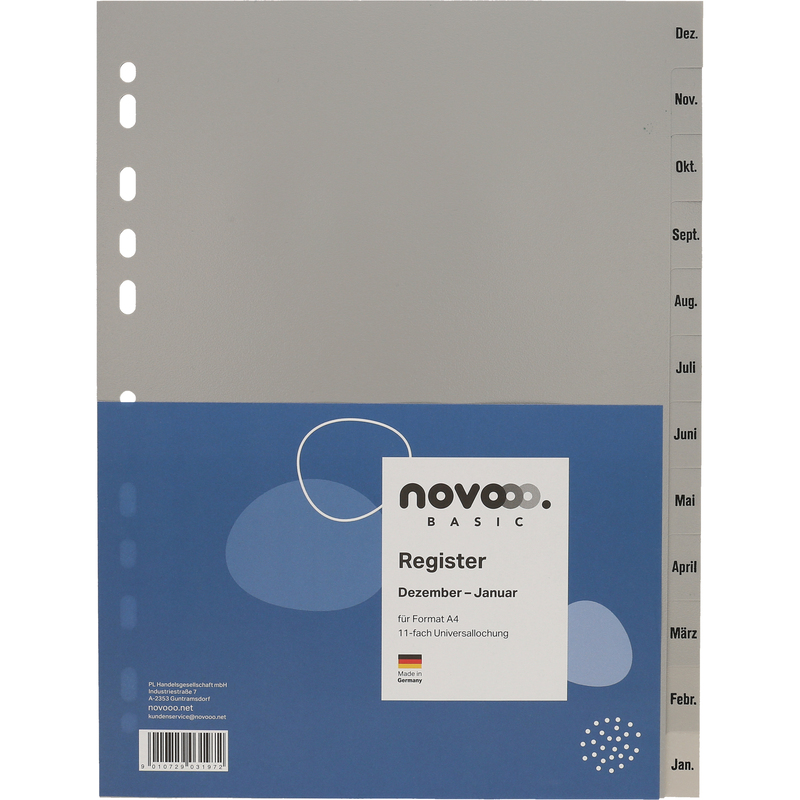 novooo Register Basic, grau, A4, Dez-Jan
