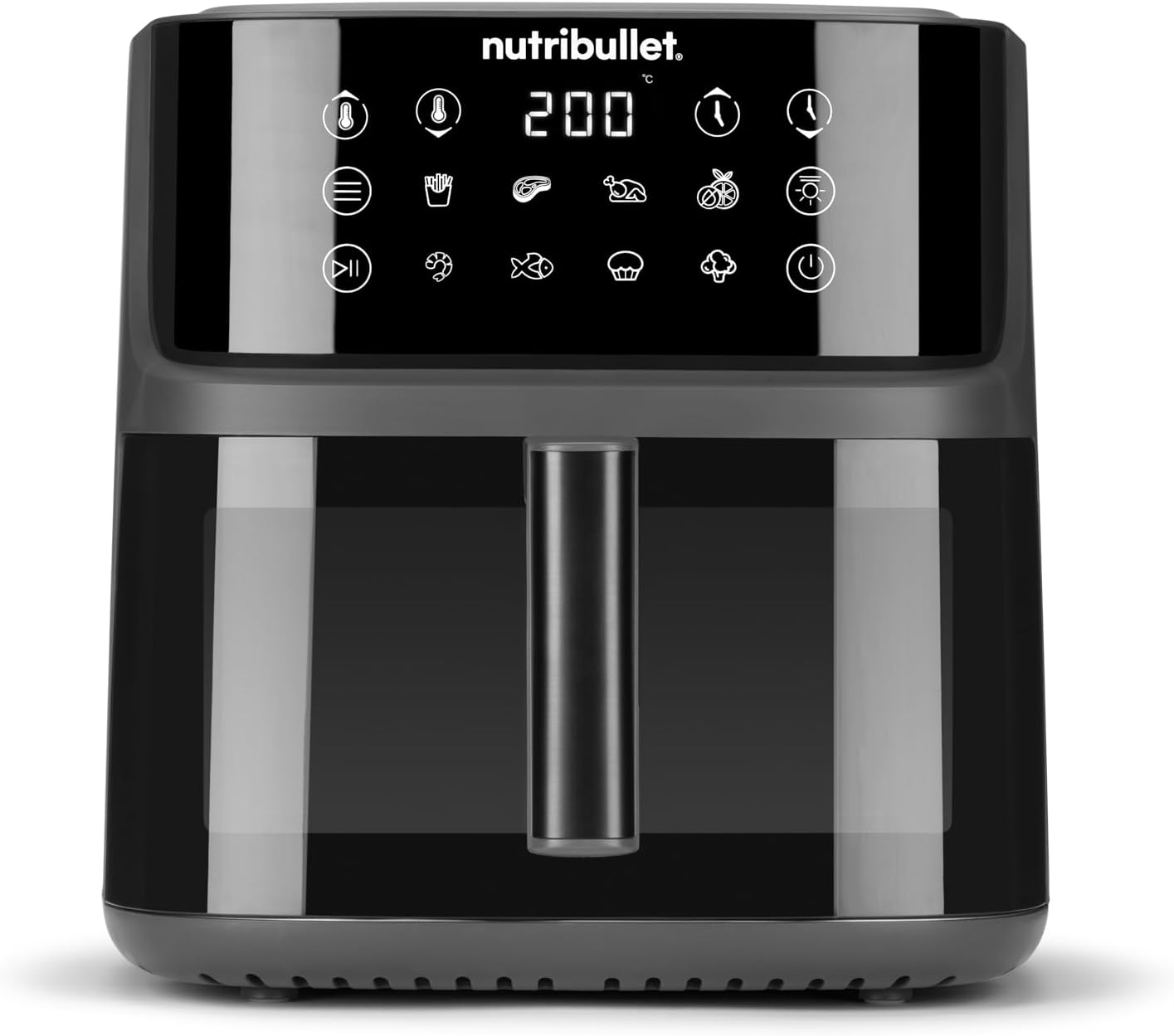 nutribullet Crisplite Vision NBA0811DG, Heißluftfritteuse mit 8L Kapazität, 80-200° Temperaturbereich, PFAS-frei, 8 Programme, Touch-Steuerung, spülmaschinenfester Korb, 2000W, Mattschwarz