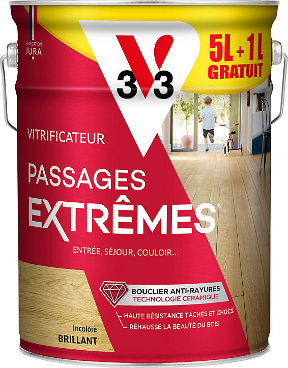 Vitrificateur parquet et plancher Passages extrêmes incolore brillant V33 5L +20% gratuit