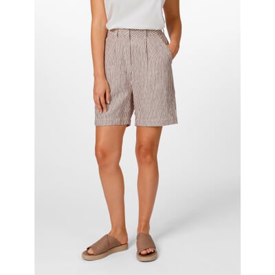 Damen-Leinenshorts gestreift, Braun-Weiß
