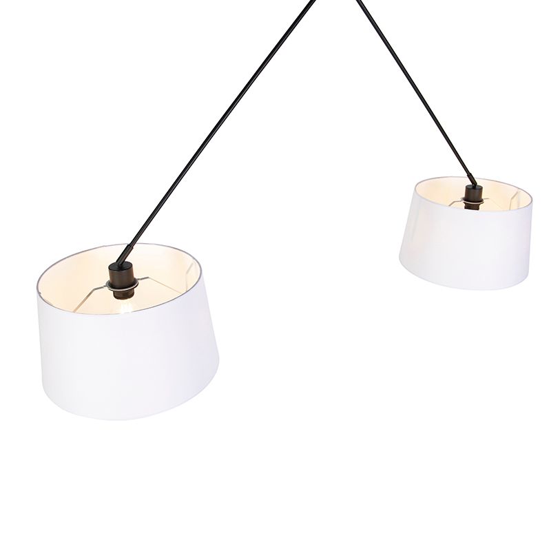 Hanglamp zwart met linnen kappen wit 35 cm 2-lichts - Blitz