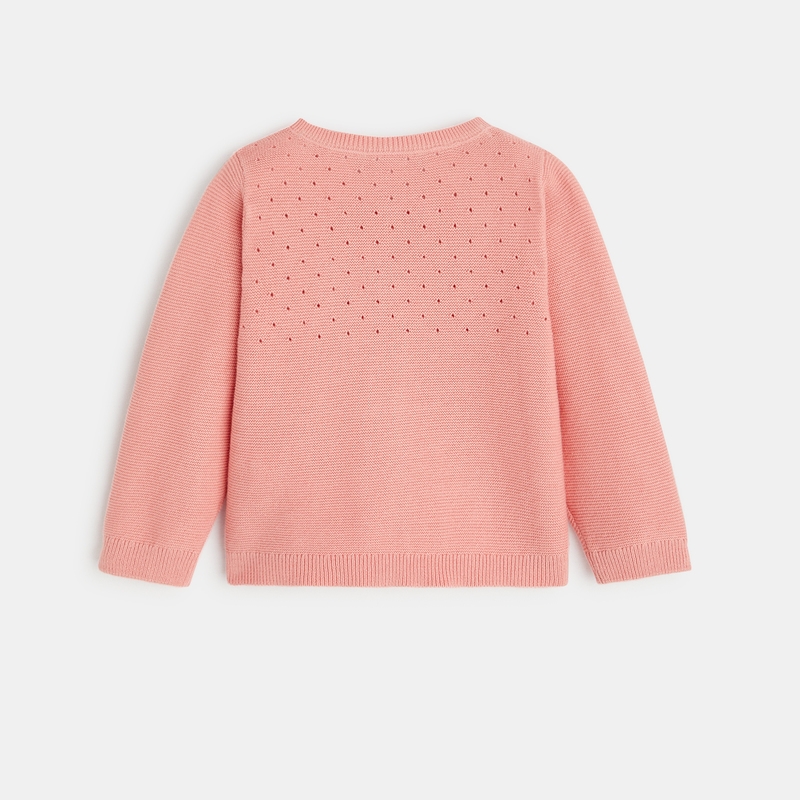Gilet maille tricot effet pointelle rose bébé fille