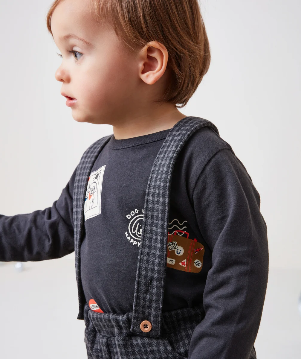 T-SHIRT BÉBÉ GARÇON EN COTON BIO GRIS FONCÉ MOTIFS CHIENS