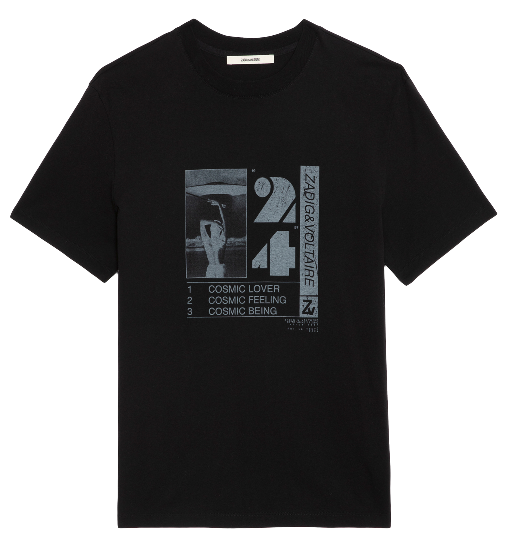 TED - Tee-shirt col rond droit en coton bio imprimé | Noir