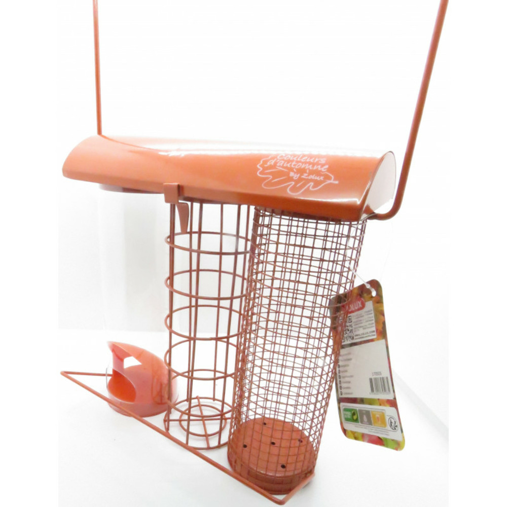 Mangeoire trio orange. 20 x 9 x hauteur 22.5 cm . Pour oiseaux