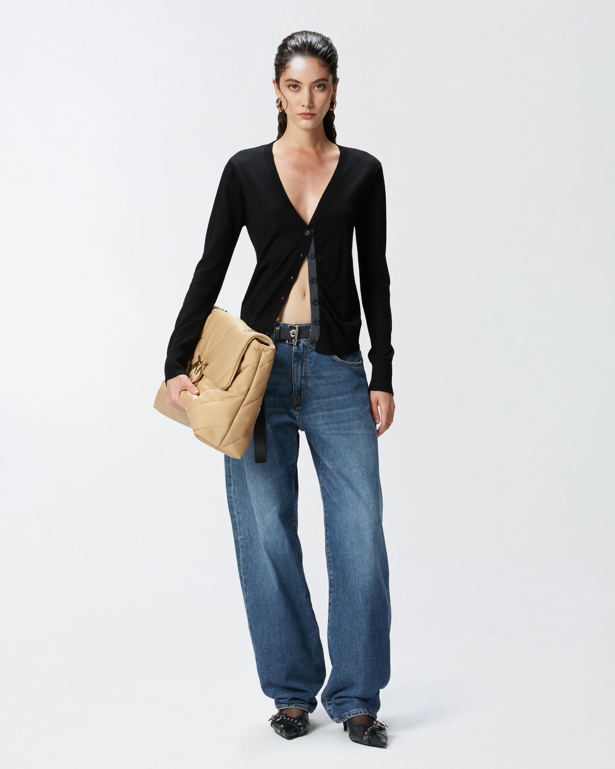 Cardigan ajusté à col v | Noir