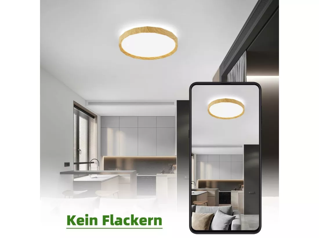 NETTLIFE Plafonnier LED Salon - Lampe de Salon Aspect Bois Ø40cm Plafonnier Chambre 43W Lampe de Chambre dimmable avec télécommande