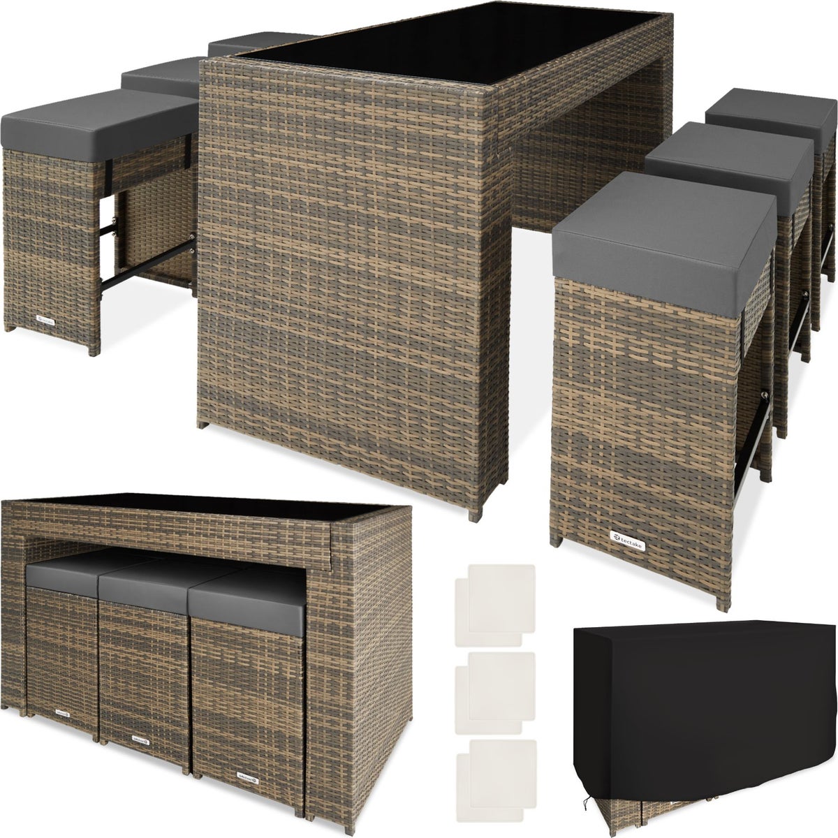 Rotan barset tectake Ibiza met aluminium frame, 2 afdeksets