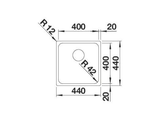 Blanco SOLIS 400-U spoelbak, 440 x 440 mm, roestvrij staal, geborstelde afwerking, 526117