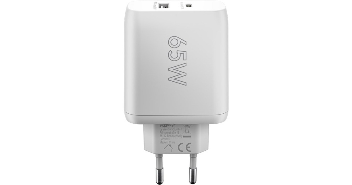 goobayUSB-C PD GaN Dual snellader (65 W)  (Wit, 1x USB-C, 1x USB-A, Power Delivery)