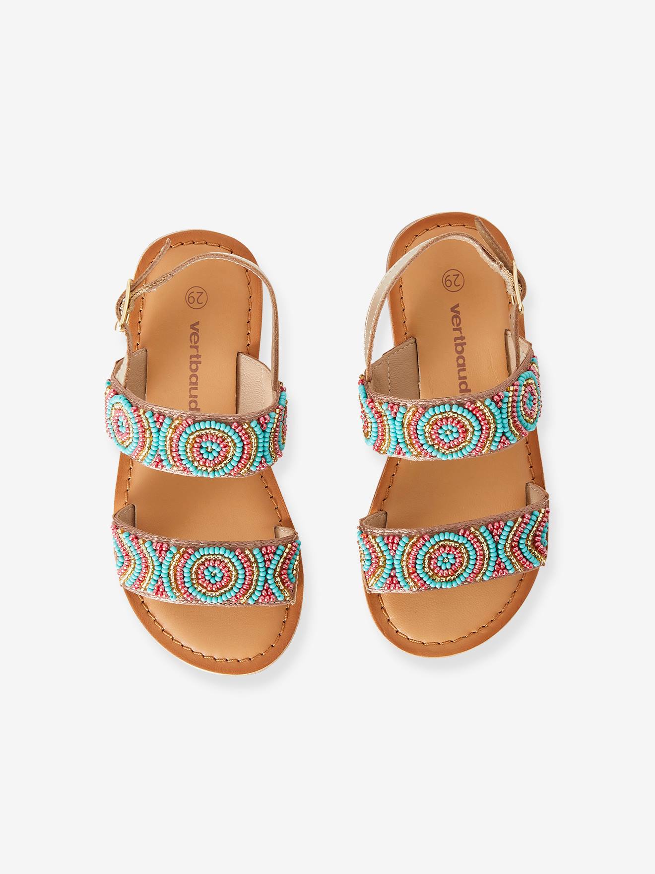 Sandálias de tecido com miçangas, para meninas, lisas, azul claro com estampas.