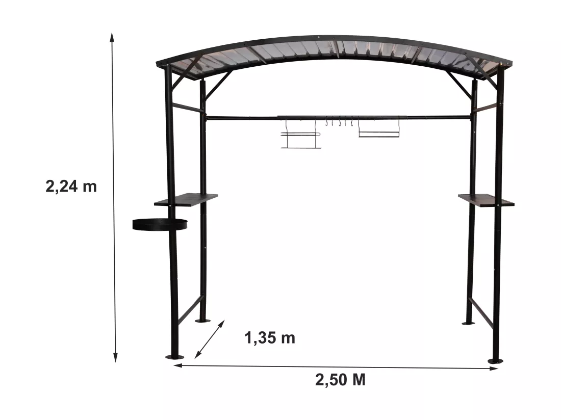 CAR1713.AC-Carport barbecue finition époxy gris anthracite / toit réalisé en acier / pieds à rattrapage de niveau et accessoires barbecue