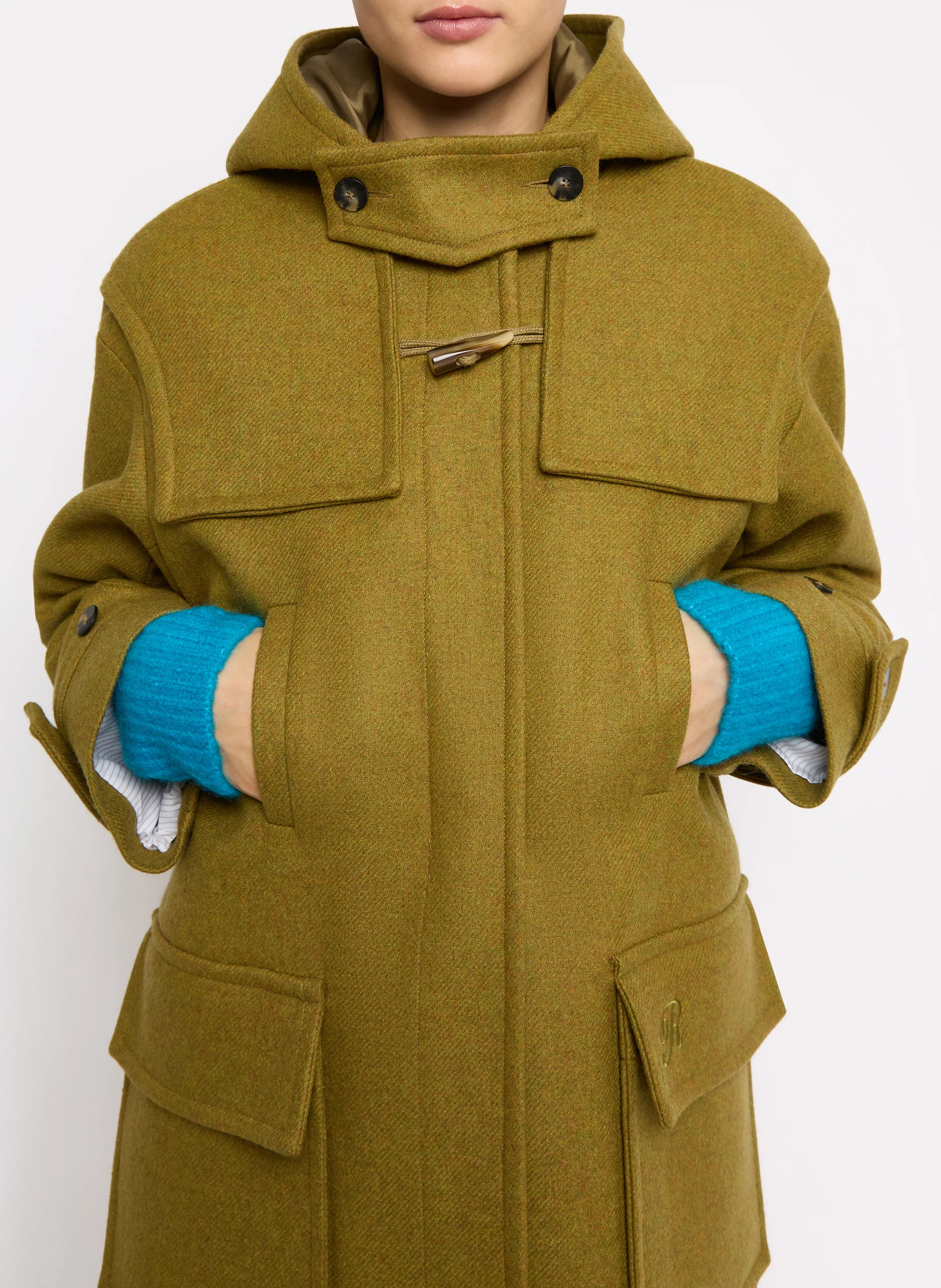 BIEBER - Duffle coat long à capuche en laine mélangée | Vert