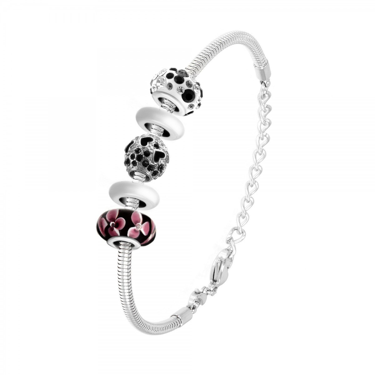 Bracelet de charms perles noirs et acier SC Crystal