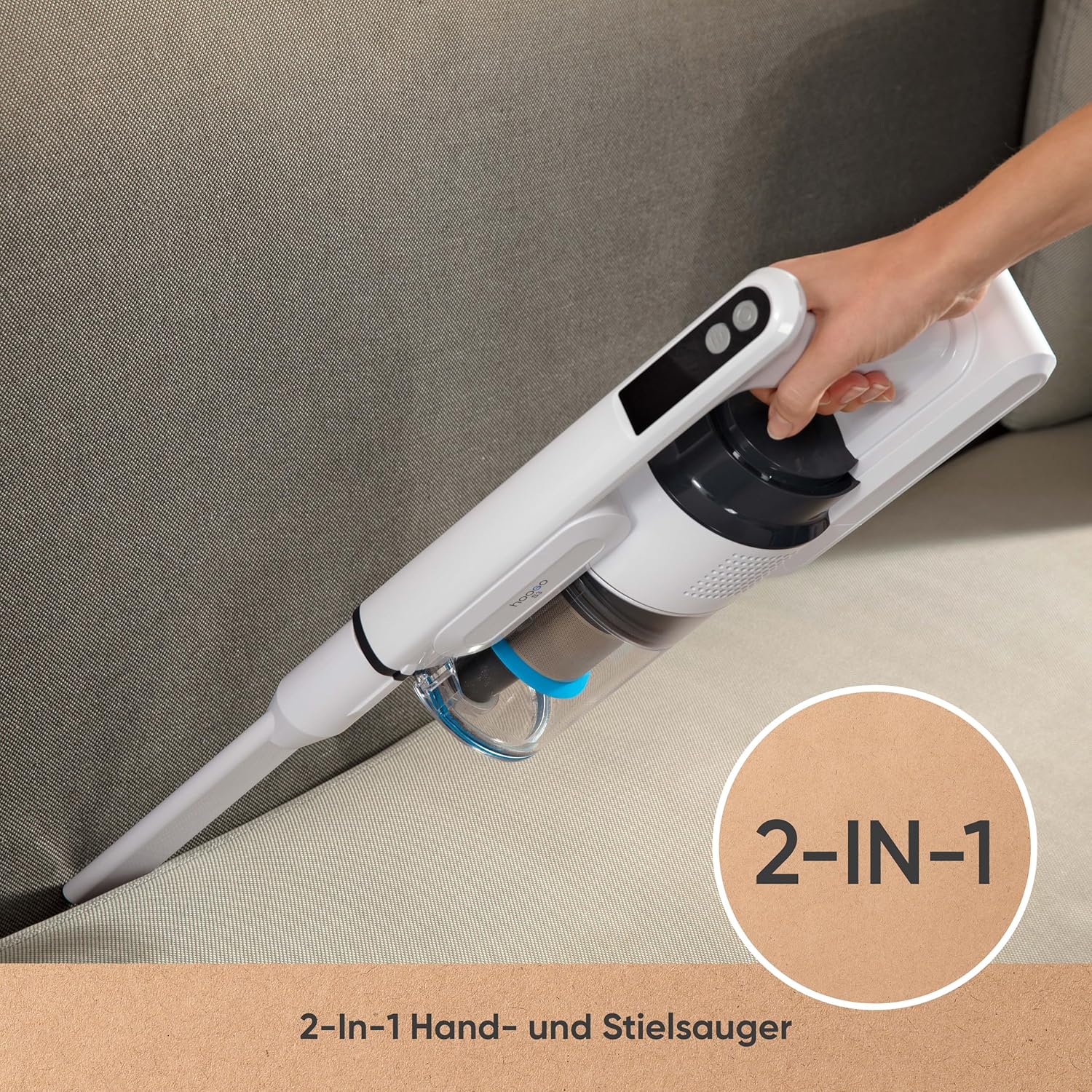 hoogo Akku Staubsauger S3 2in1 | 300W | 21.000 Pa | beutellos kabellos | Laufzeit bis zu 50 Min. | Handstaubsauger | Tierhaare | LED-Beleuchtung | Qualität aus Deutschland