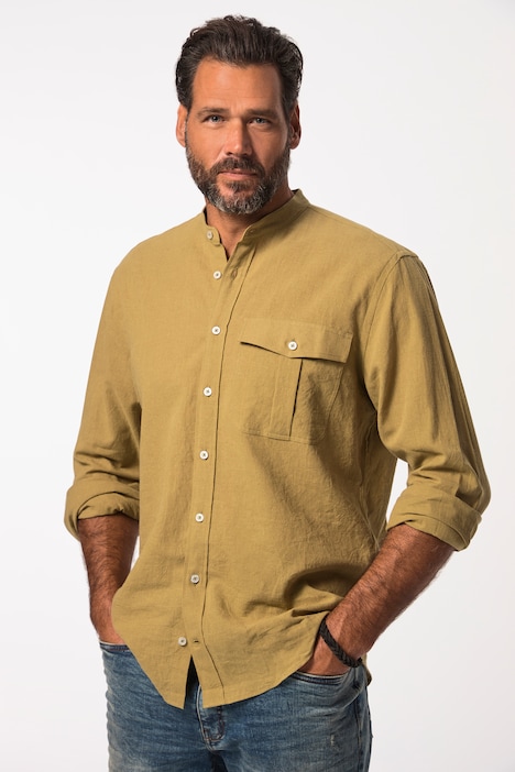 Leinenmix-Hemd, Langarm, Stehkragen, Modern Fit, bis 8 XL