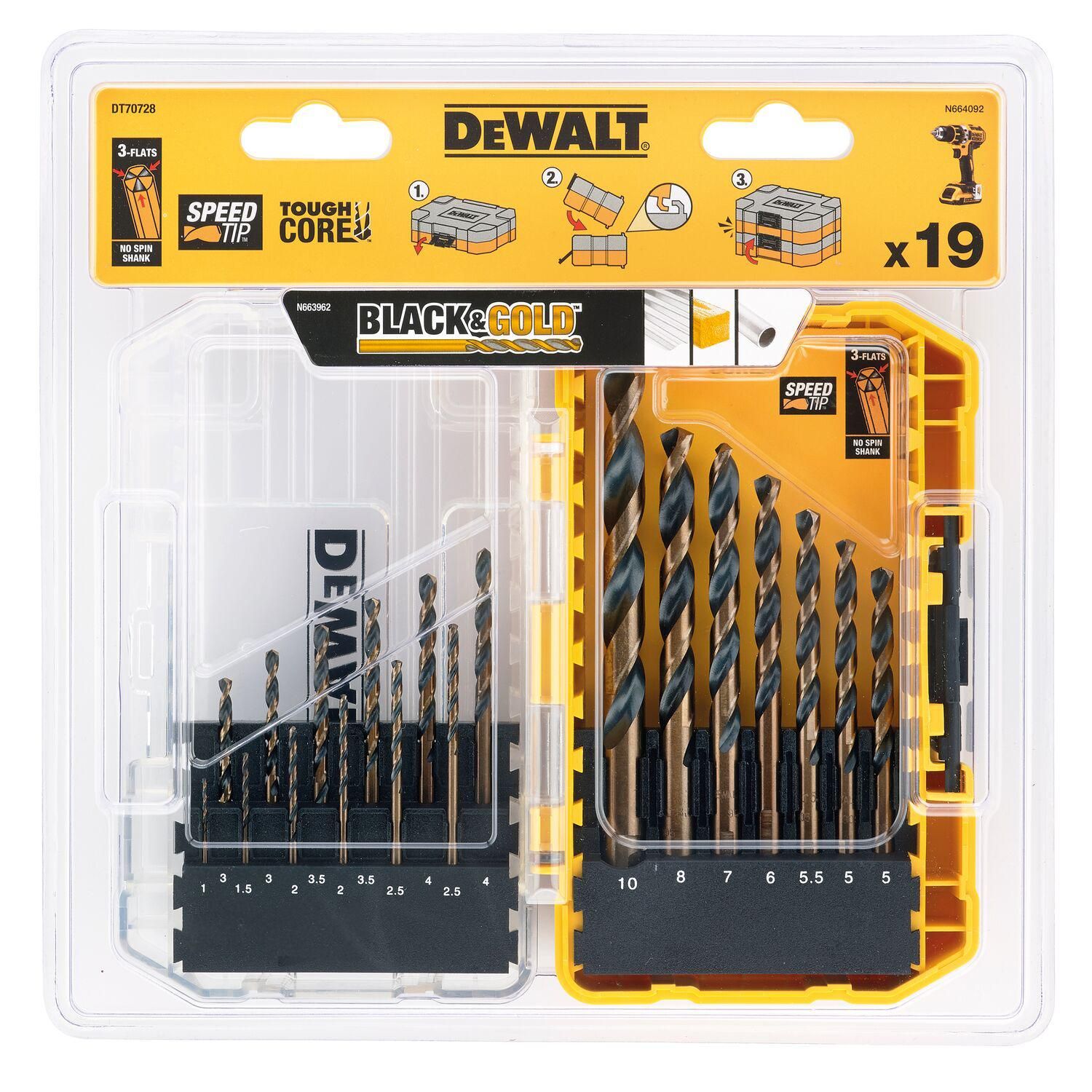 DeWALT DT70728 EXTREME™ Black&Gold Metaalborenset 19-delig in TOUGH CASE