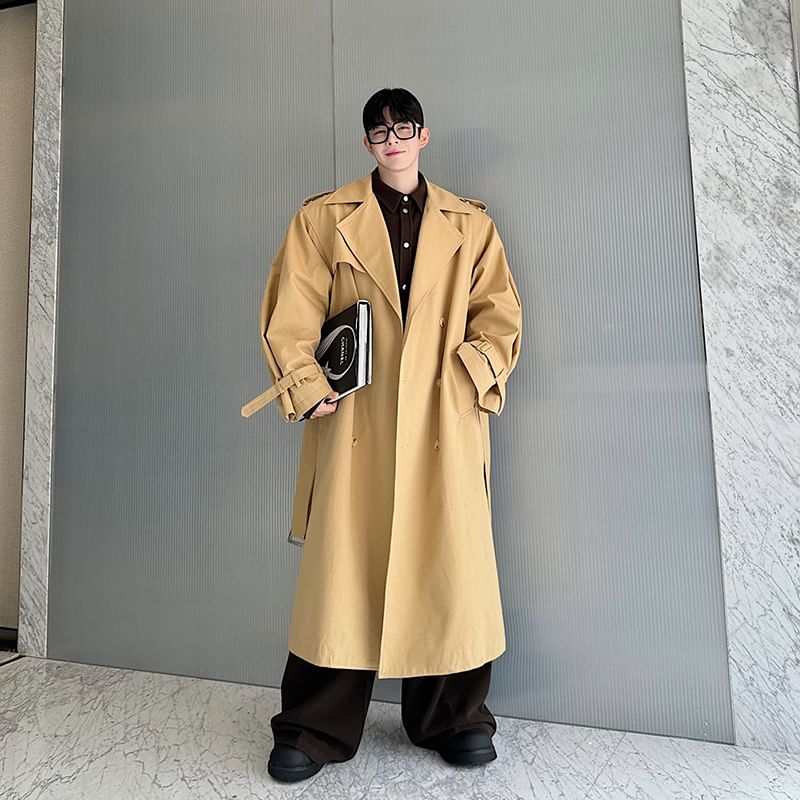 Adotuastic - Reverskraag Effen Lange Trenchcoat