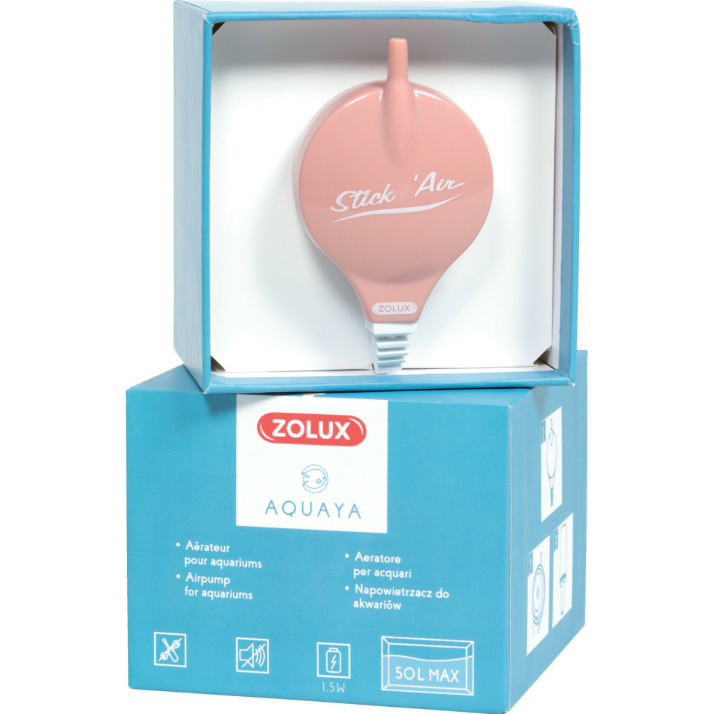 Bulleur aérateur 1.5w débit 18.6 l/h rose pour aquarium max 50 litres