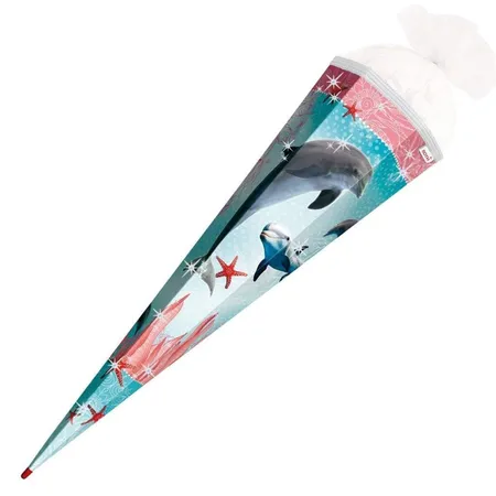 Roth Schultüte Delfin mit Seesternen Glitzer 85 cm 6-eckig