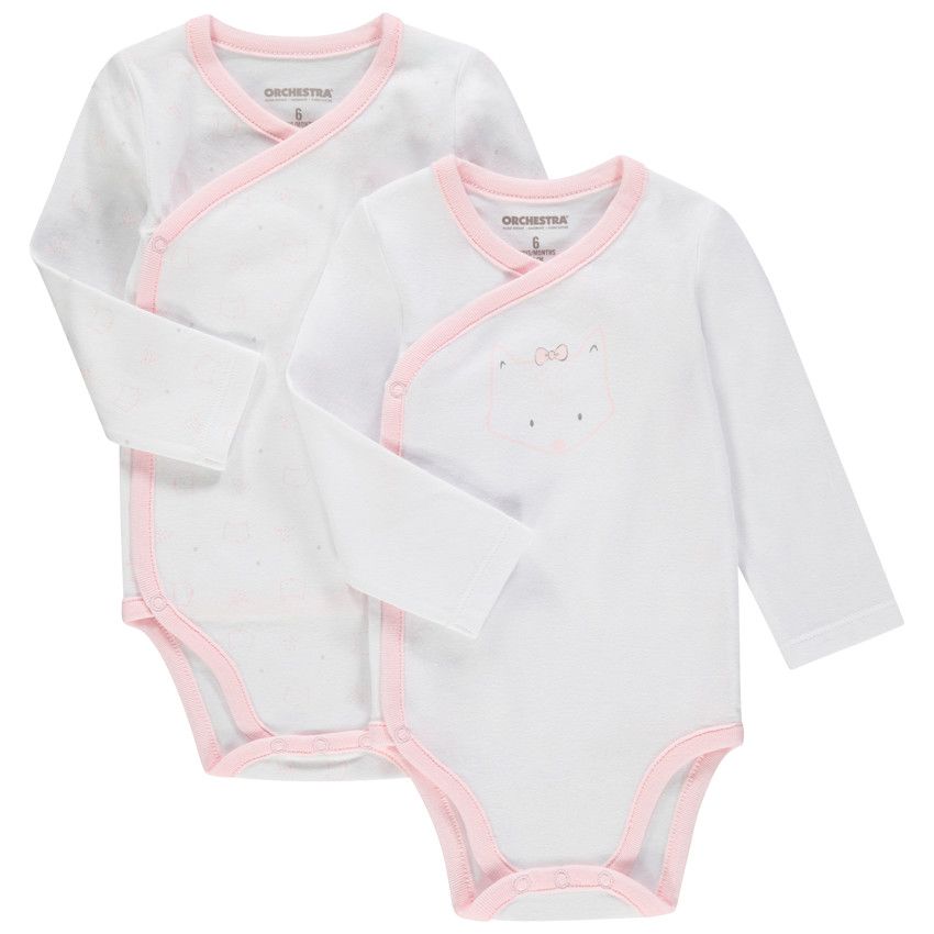 Lot de 2 bodies manches longues en coton bio imprimés chats - Blanc