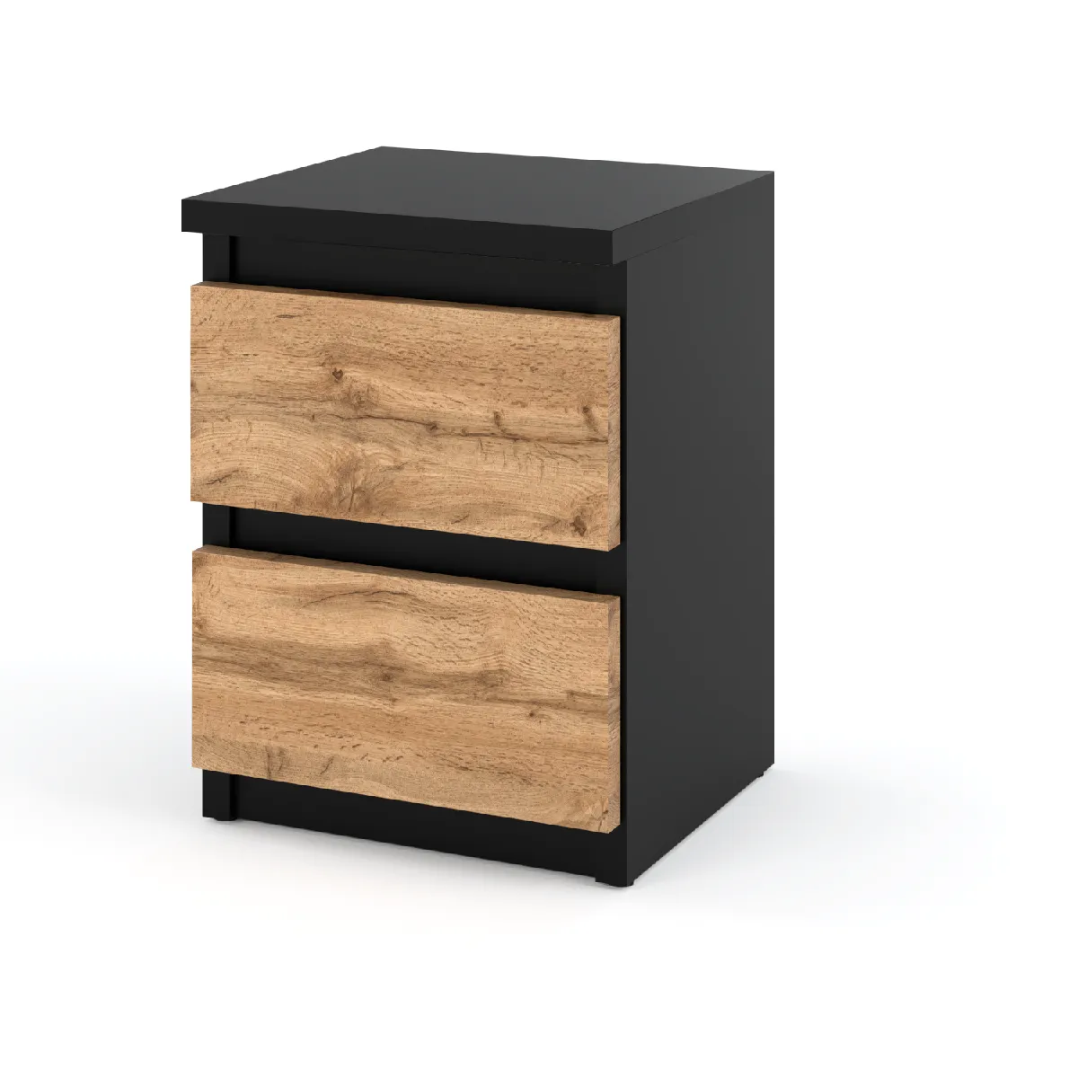 Table de chevet - Noir/Wotan - 30 cm - 2 tiroirs