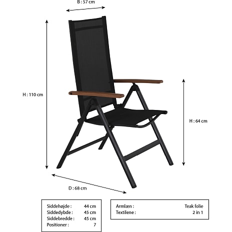 Columbia positionsstol - sort/teaklook