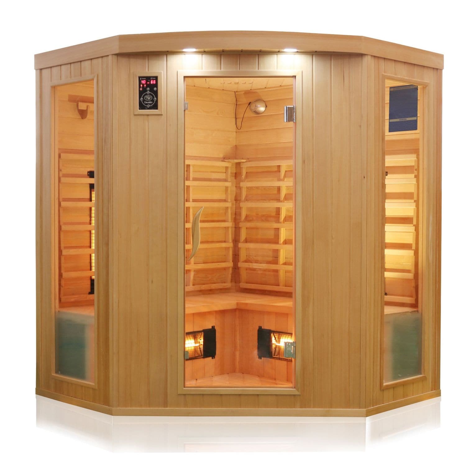 Dewello® Infrarotkabine Infrarotsauna HALEY 160cm x 160cm inkl. 8 Vollspektrumstrahler, Bodenstrahler, Radio, Farblicht