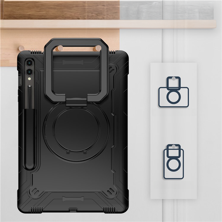Samsung Galaxy Tab S9 FE  Plus / S9  Plus Hybrid Outdoor Silikon Case Hülle mit Aufsteller und Schultergurt   S-Pen Halterung - Schwarz