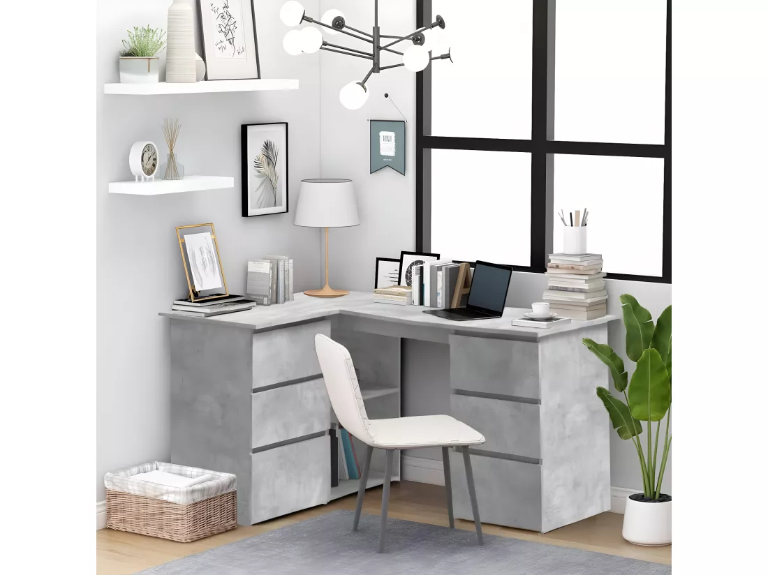 Bureau d'angle Gris béton 145x100x76 cm Aggloméré