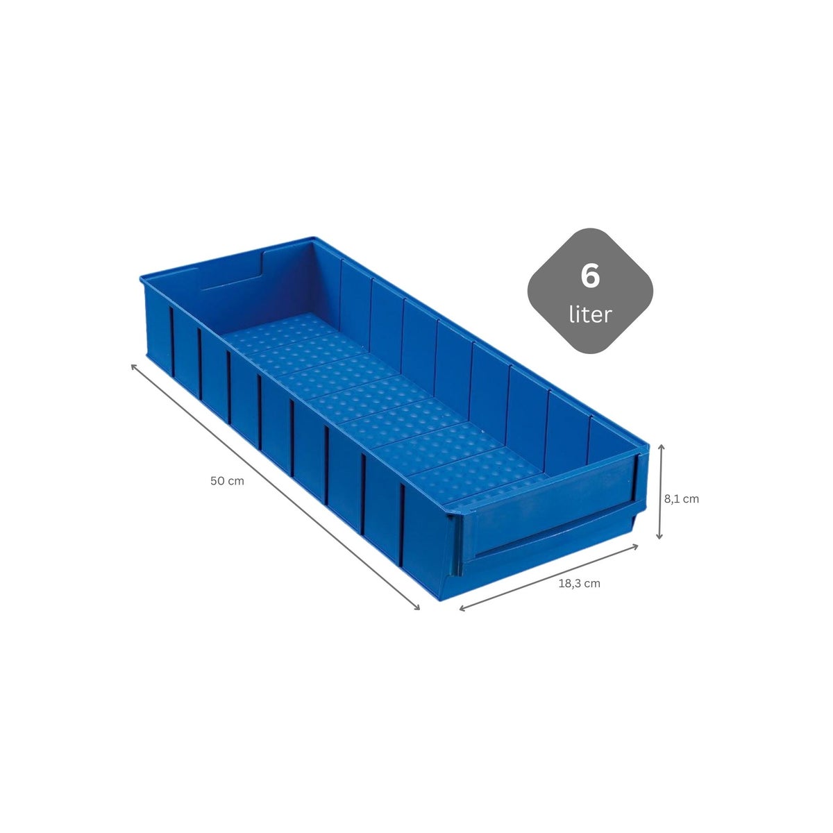 PROREGAL Blauwe Industriële Box 500 B HxBxD 8,1 x 18,3 x 50 cm 6 Liter Opbergdoos Assortimentsdoos Kleine Onderdelendoos