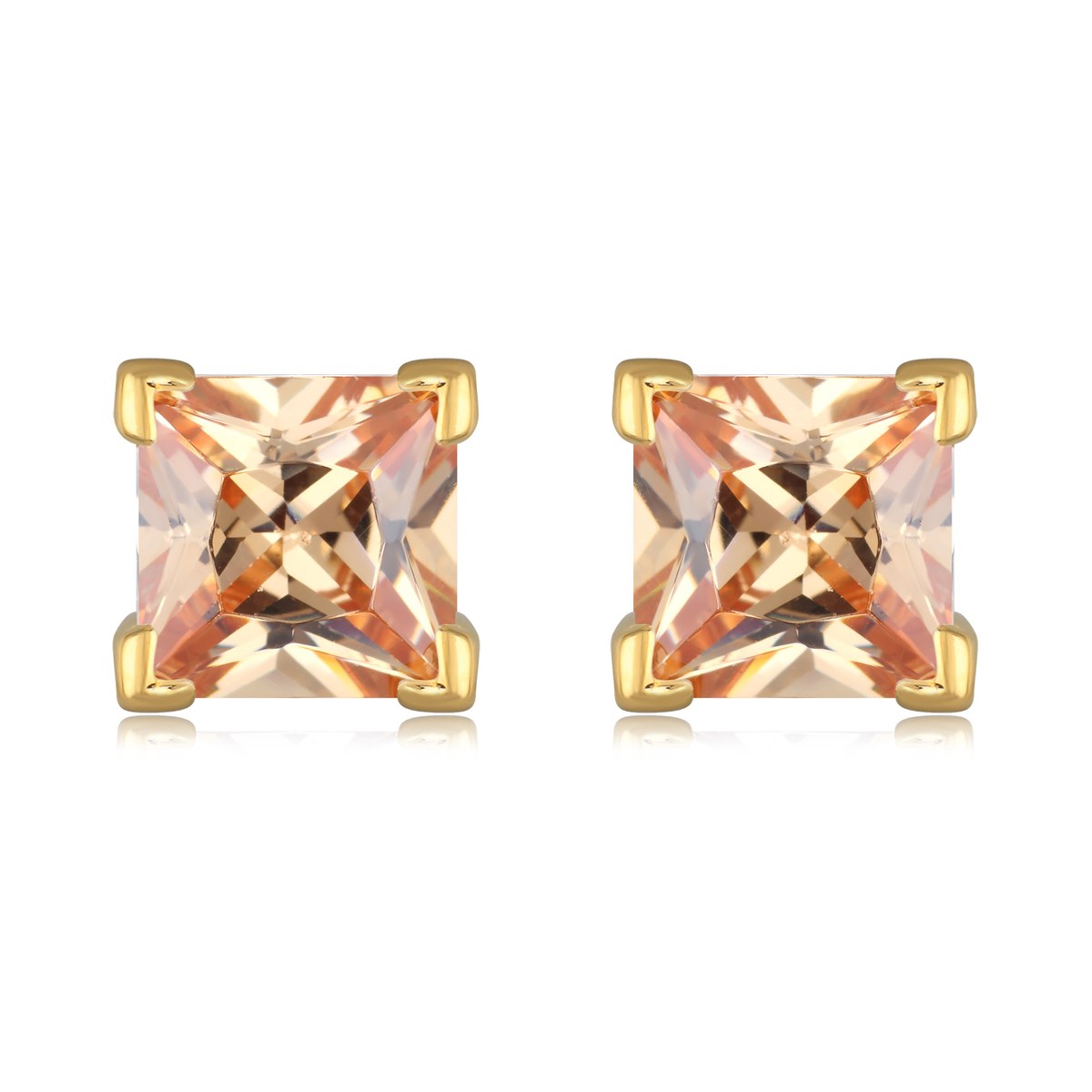 Boucles d'oreille plaqué or carré cubic zirconia champagne