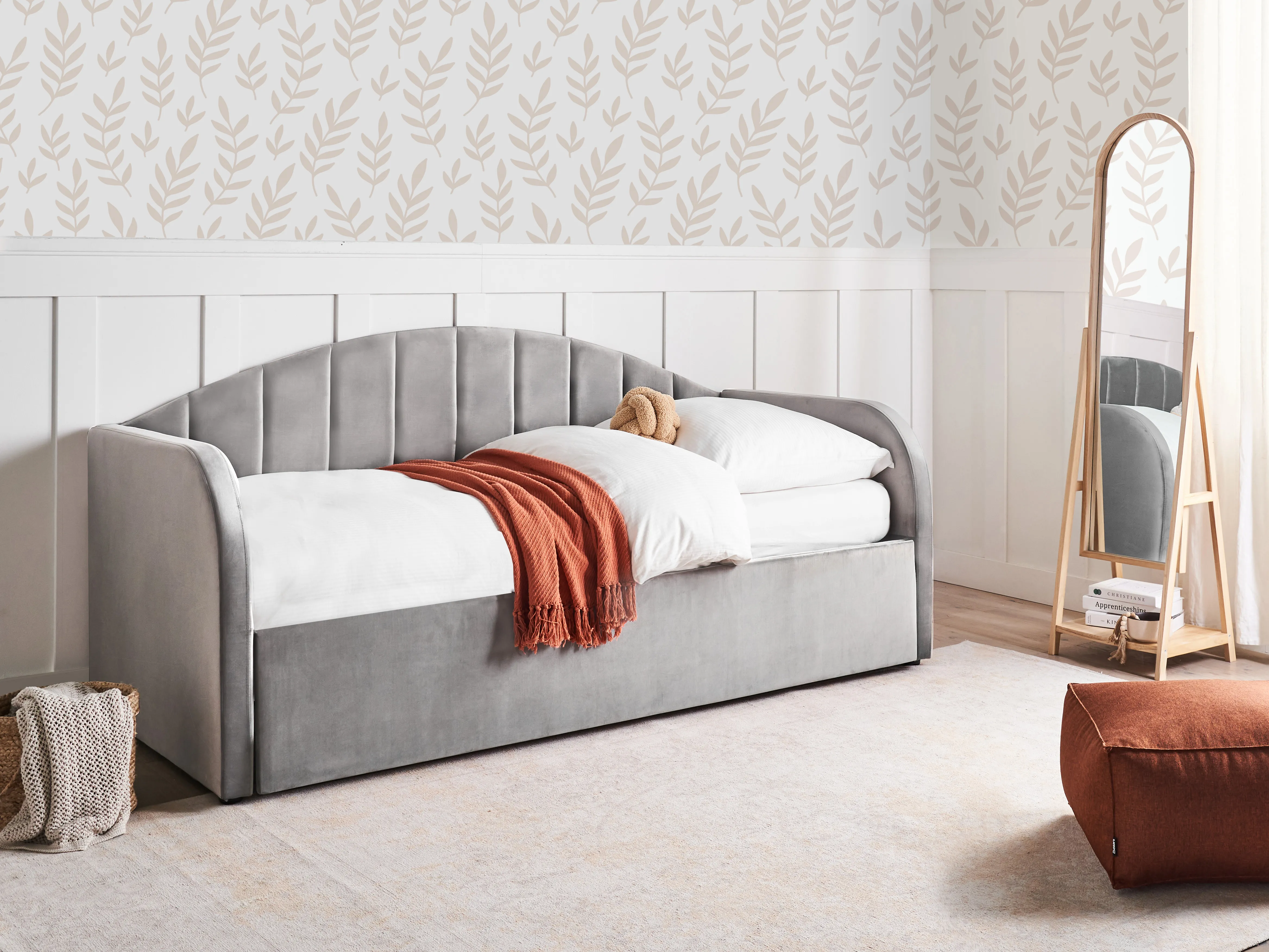 Onderschuifbed Fluweel EYBURIE 90 x 200 cm Grijs